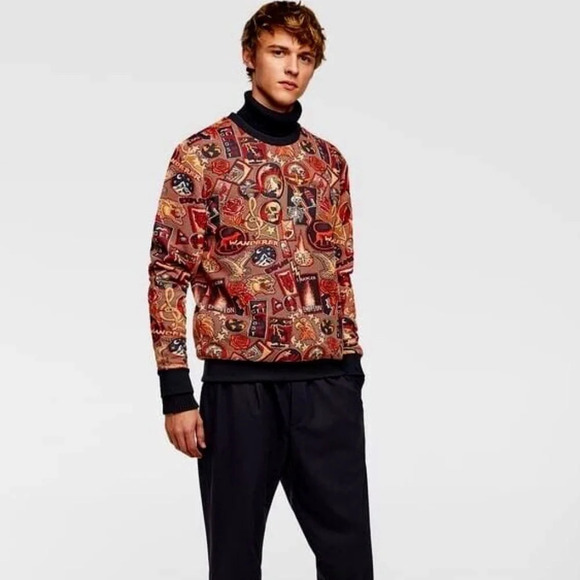 Zara Vintage Men Jacquard Quilted Stranger Emotions Printed Pullover Sweatshirt - Picture 1 of 3